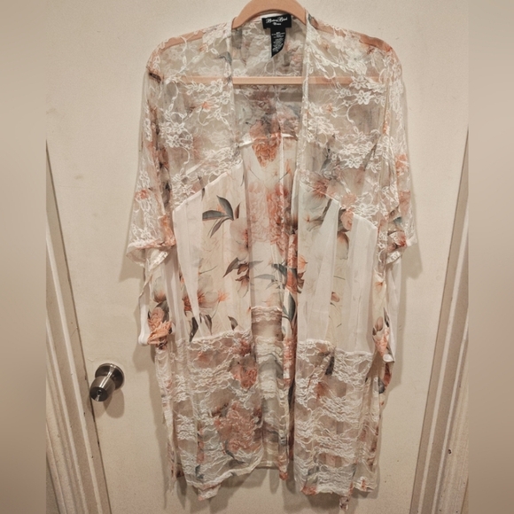 Brittany Black Floral Chiffon & Lace Kimono Jacket Cardigan Sz 3X Cottagecore - Picture 1 of 5